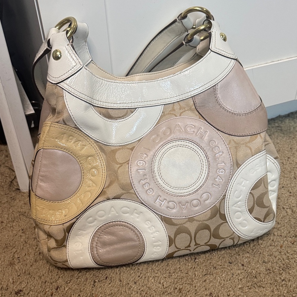 Coach Women's Hobo Bag - Cream, Tan, and White Patchwork